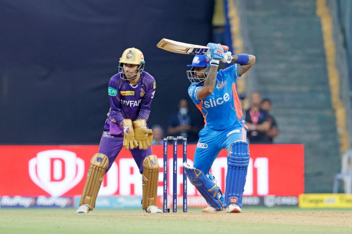 Suryakumar Yadav of Mumbai Indians plays a shot during the match against Kolkata Knight Riders. — IPL