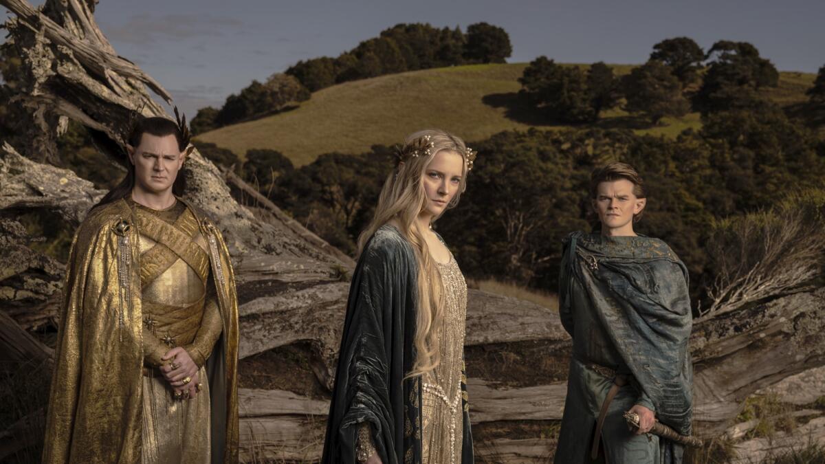 Benjamin Walker, Morfydd Clark and Robert Aramayo from The Lord of the Rings: The Rings of Power (Photo: AP)