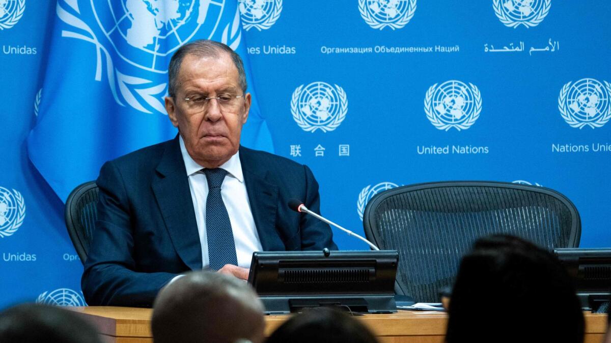 Russian Foreign Minister Sergey Lavrov holds a press conference during the United Nations General Assembly (UNGA) at the United Nations headquarters. — AFP