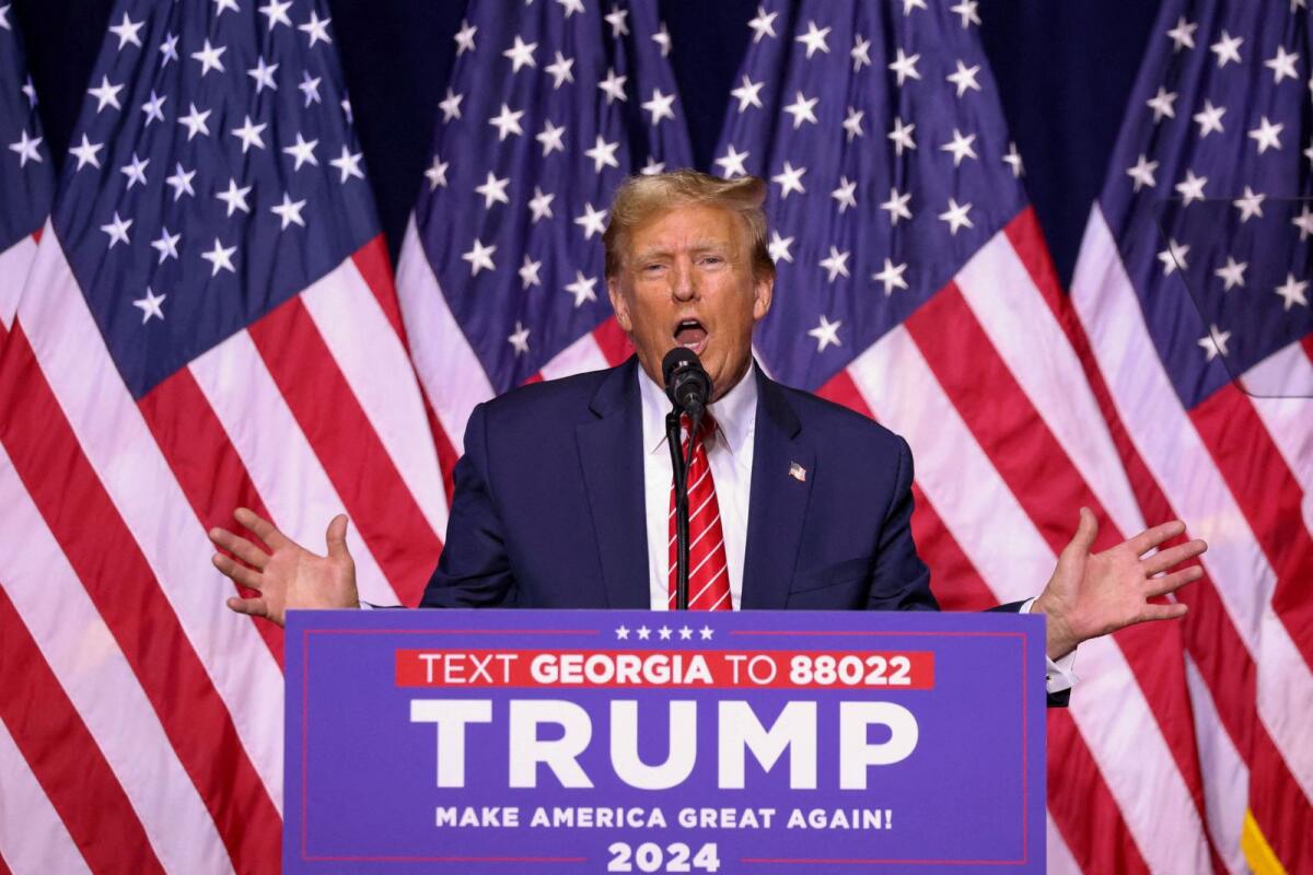 Republican presidential candidate and former US President Donald Trump speaks during a campaign rally at the Forum River Center in Rome, Georgia, on March 9. — Reuters