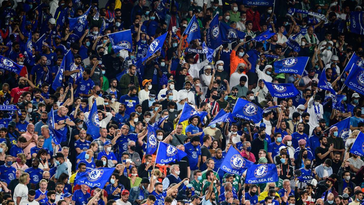 Chelsea fans celebrate at the Mohammed bin Zayed Stadium in Abu Dhabi. — Neeraj Murali
