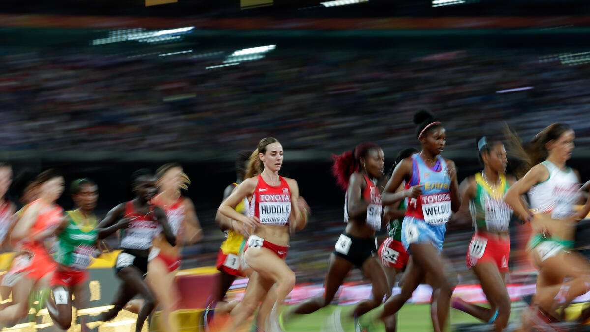 United States' Molly Huddle competes in the women?s 10,000m final at the World Athletics Championships at the Bird's Nest stadium in Beijing, on Aug. 24, 2015. 