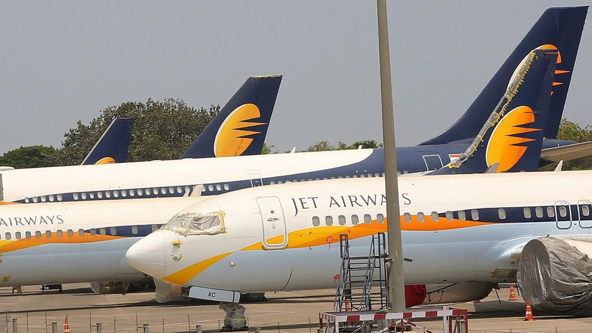 Jet Airways aircrafts are seen parked at Chhatrapati Shivaji Maharaj International Airport in Mumbai. Once India’s biggest private carrier stopped flying in April 2019 due to financial troubles. — AP file photo