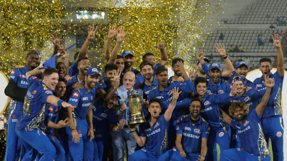 Mumbai Indians players celebrate winning the IPL final against Chennai Super Kings on May 13, 2019. Scrapping this year's tournament because of the coronavirus pandemic would cost more than half a billion dollars. -- AFP