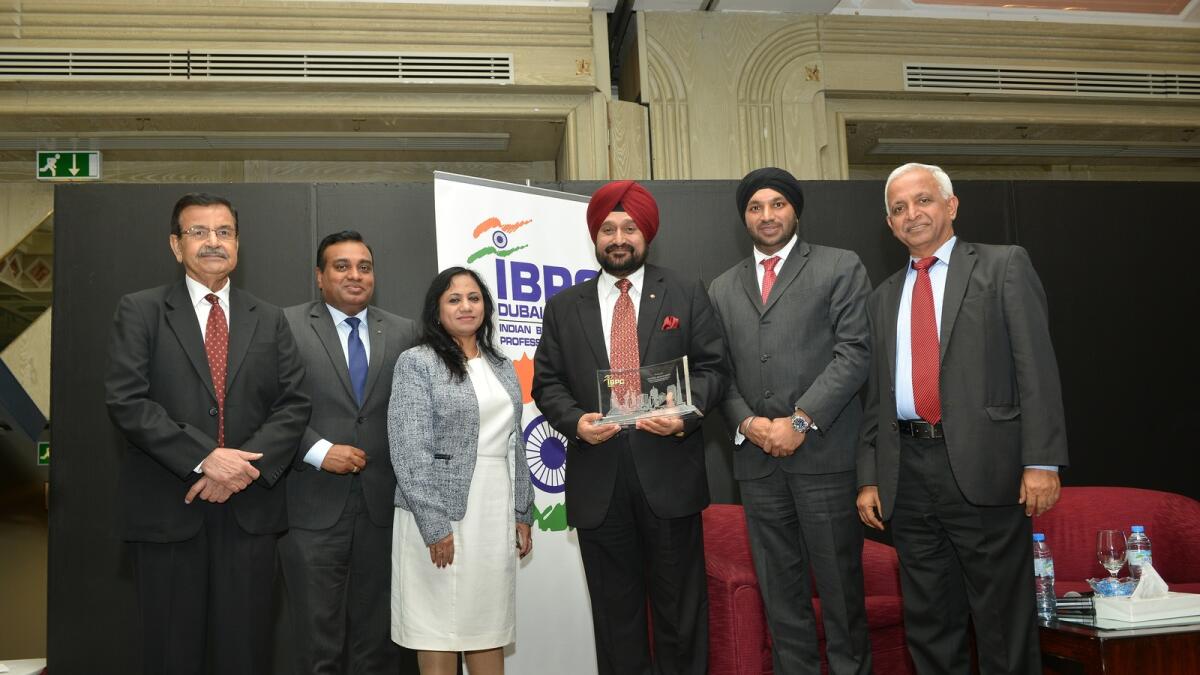 Bindu Suresh Chettur, administrative board member of the Indian Business and Professional Council; General (retired) Bikram Singh, former chief of the Indian Army; and Kulwant Singh, president of IBPC; at a recent event in Dubai. 